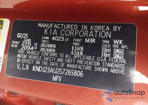 2025 Kia Soul S from USA, damaged, VIN KNDJ23AU2S7265806